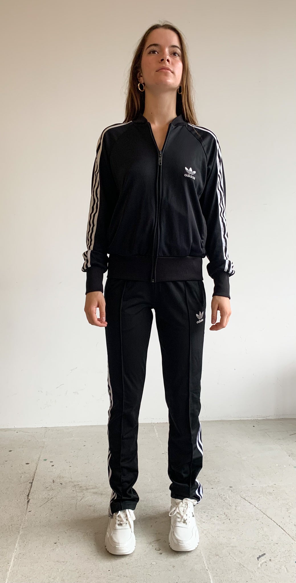 Black Adidas classic striped sweats