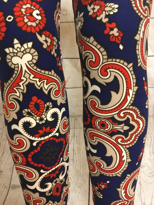 Navy Paisley Printed Leggings