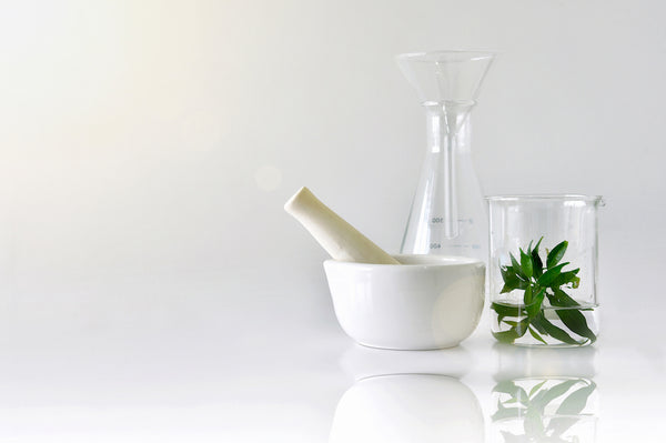 Beakers and skincare ingredients