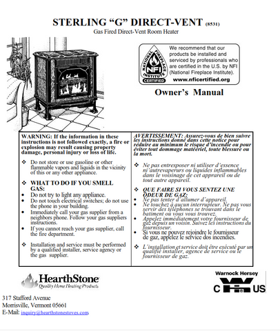 Hearthstone Sterling G 8531 Dv User Manual
