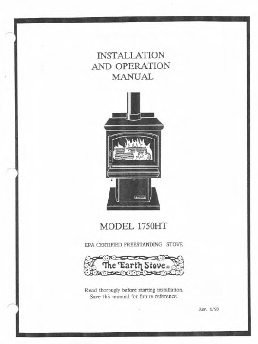 Earth Stove 1750HT Users Manual - Wood_es1750HT – WoodHeatStoves.com