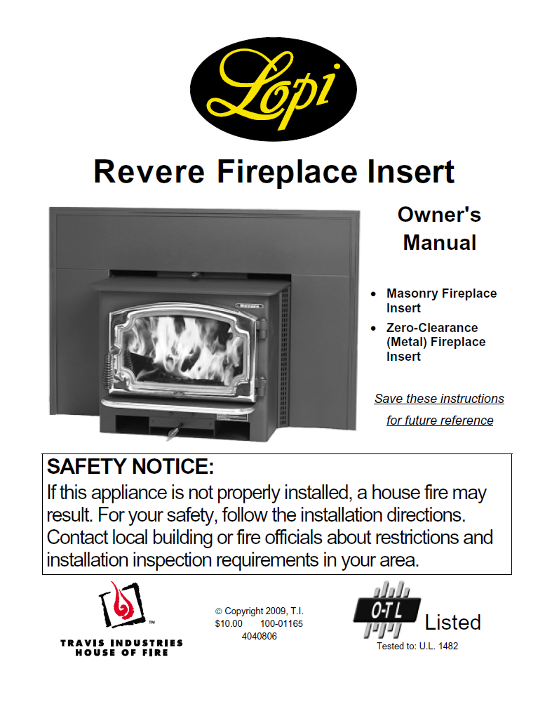 Lopi Revere Insert User Manual - Pellet_LRIPS – WoodHeatStoves.com