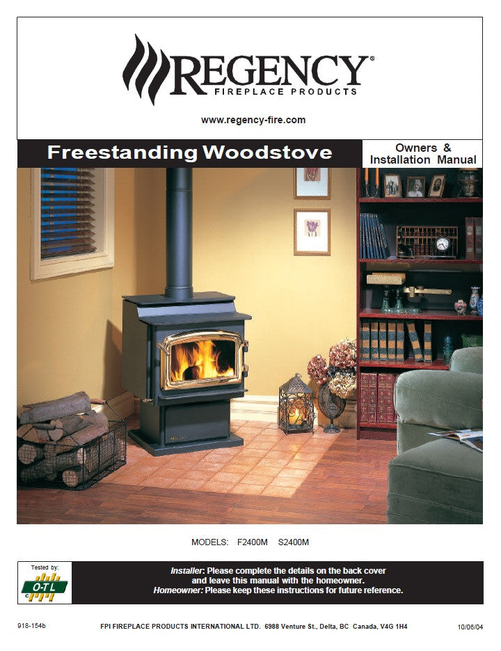 Regency F2400M/S2400M User Manual - Wood_RGNC2400 – WoodHeatStoves.com