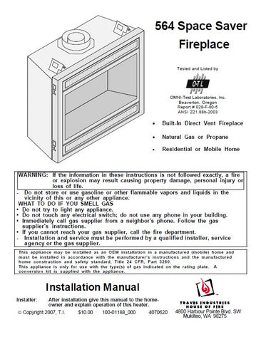 Travis 564 Space Saver Insert Tech Manual Gas 564ss Ins