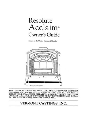 Vermont Castings Resolute Acclaim User Manual Woodheatstoves 