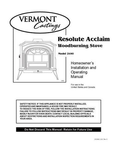 Vermont Castings Resolute Acclaim 2490 User Manual Wood Vcresolute Woodheatstoves 