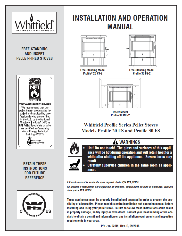 Whitfield Profile 20 - 30 Rev E User Manual - Pellet_wp2030RevE