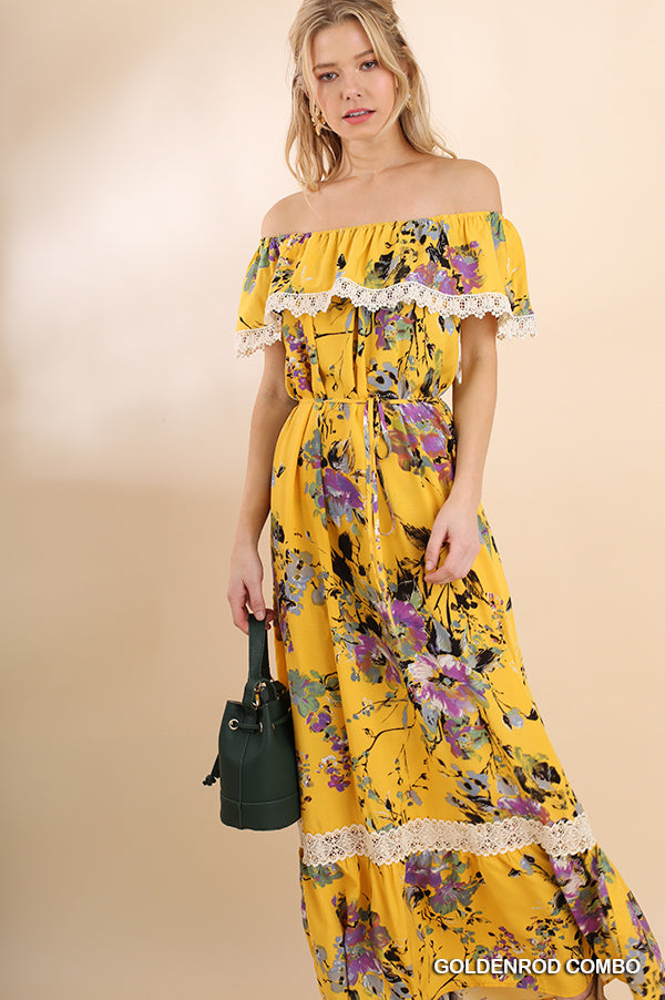 SunChild Boho Floral Off Shoulder Maxi Dress – Slim Wallet Company