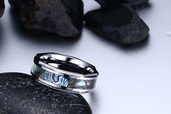 Iridescent Shell Inlayed Tungsten Carbide Ring – Slim Wallet Company