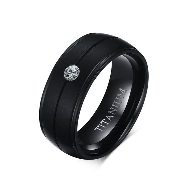 Pure Matte Black Titanium Ring with CZ Stone – Slim Wallet Company