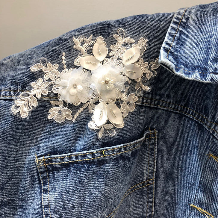 Floral Lines Denim Jacket – Slim Wallet Company