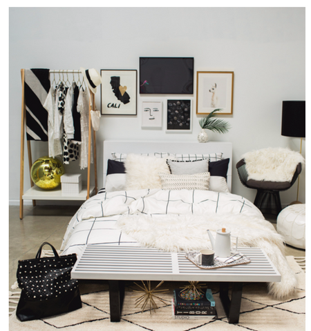 black and white bedroom