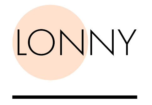 Lonny  in black letters with a peach circle in the background