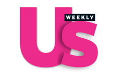 Hot pink US in bold font, weekly written in small white letters in a black box