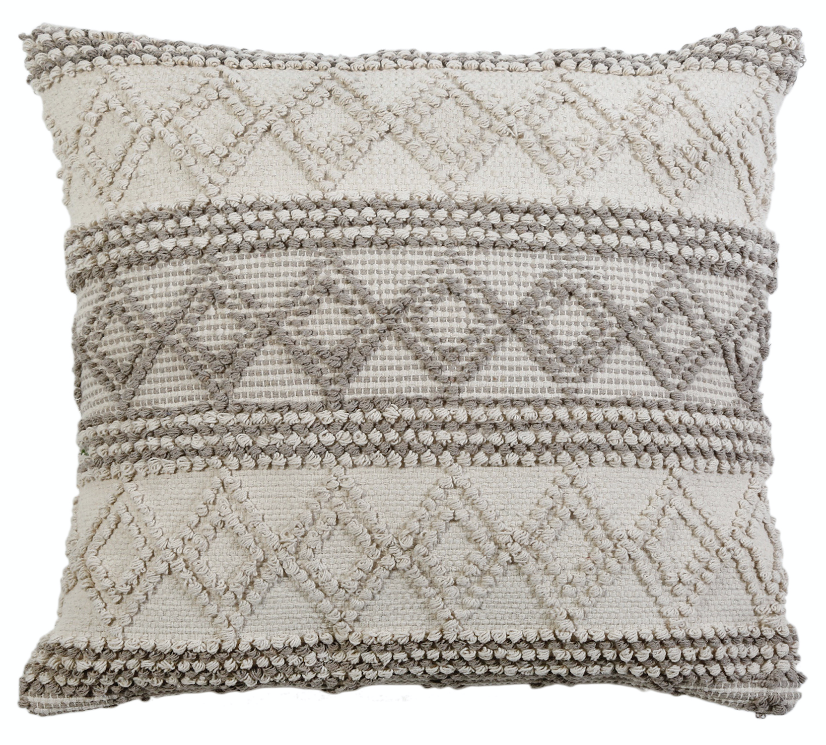 a handwoven square pillow, taupe and grey