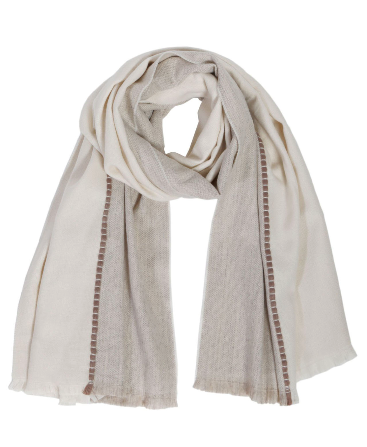 a taupe and cream colored scarf