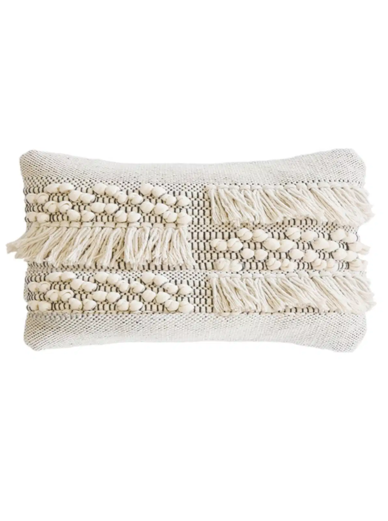 handwoven ivory and black small decorative pillow