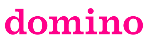 Domino written in hot pink bold font