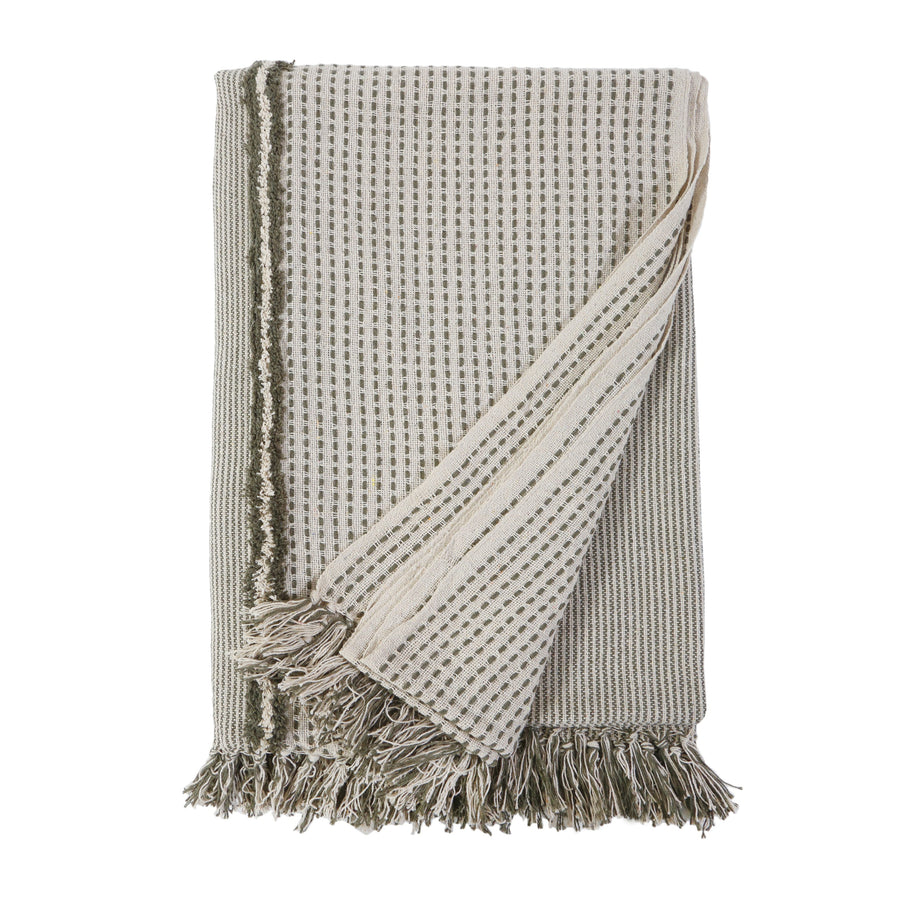 Jagger Oversized Throw Ivory Moss Pom Pom At Home