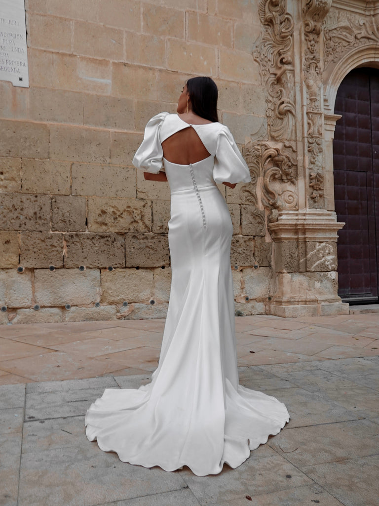 puff sleeve bolero wedding gown