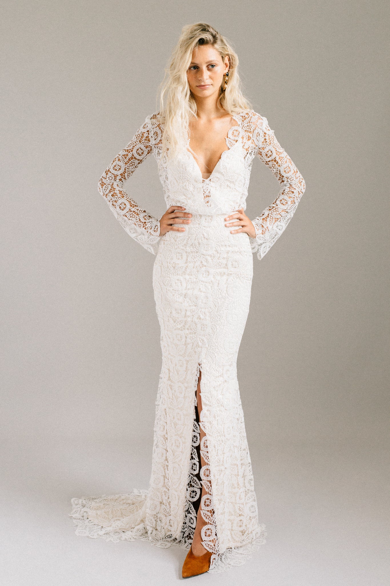 wedding dress with bell sleeves