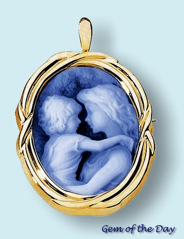 Large Blue Agate Cameo Brooch