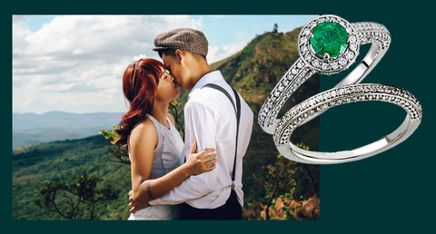 Genuine Emerald and Diamond Wedding Set