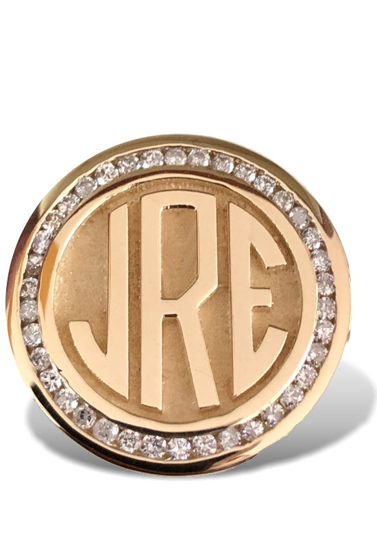 Solid 14k Gold Men's Monogram Ring with Diamond Bezel, Heavy Luxurious ...