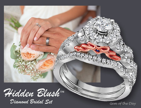 HIdden Blush Diamond Engagement Ring and Wedding Ring