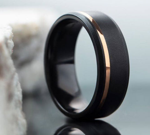 14k Rose Gold and Black Zirconium Wedding Band by Lashbrook