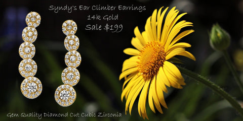 14k Gold CZ Circles Polished Ear Climber EarringsEar Climber Earrings