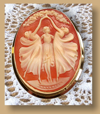 Three Graces Cameo Brooch, Hand Carved from DiVinci Cameos