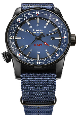 Traser P68 Pathfinder GMT Tritium Watch, Dual Time, Blue Dial and Nylo –  Gem of the Day