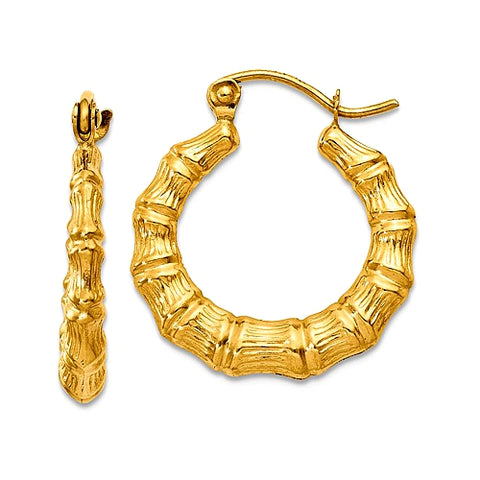 14k Gold Bamboo Hoop Earrings, Small 13mm Diameter – Gem of the Day and ...