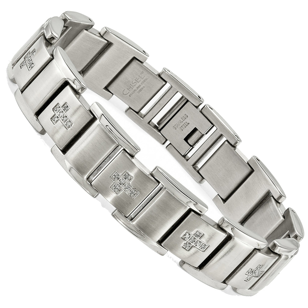Men's Heavy Diamond Cross Link Bracelet, 1/3rd carat t.w., Stainless S ...