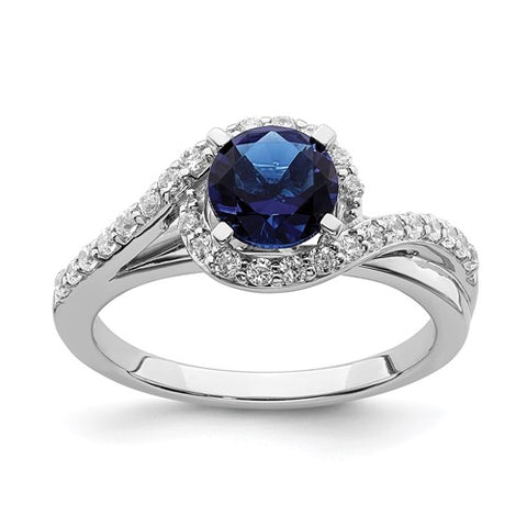 One Carat Sapphire Solitaire in a Diamond Halo Bridal Set, 14k White G ...