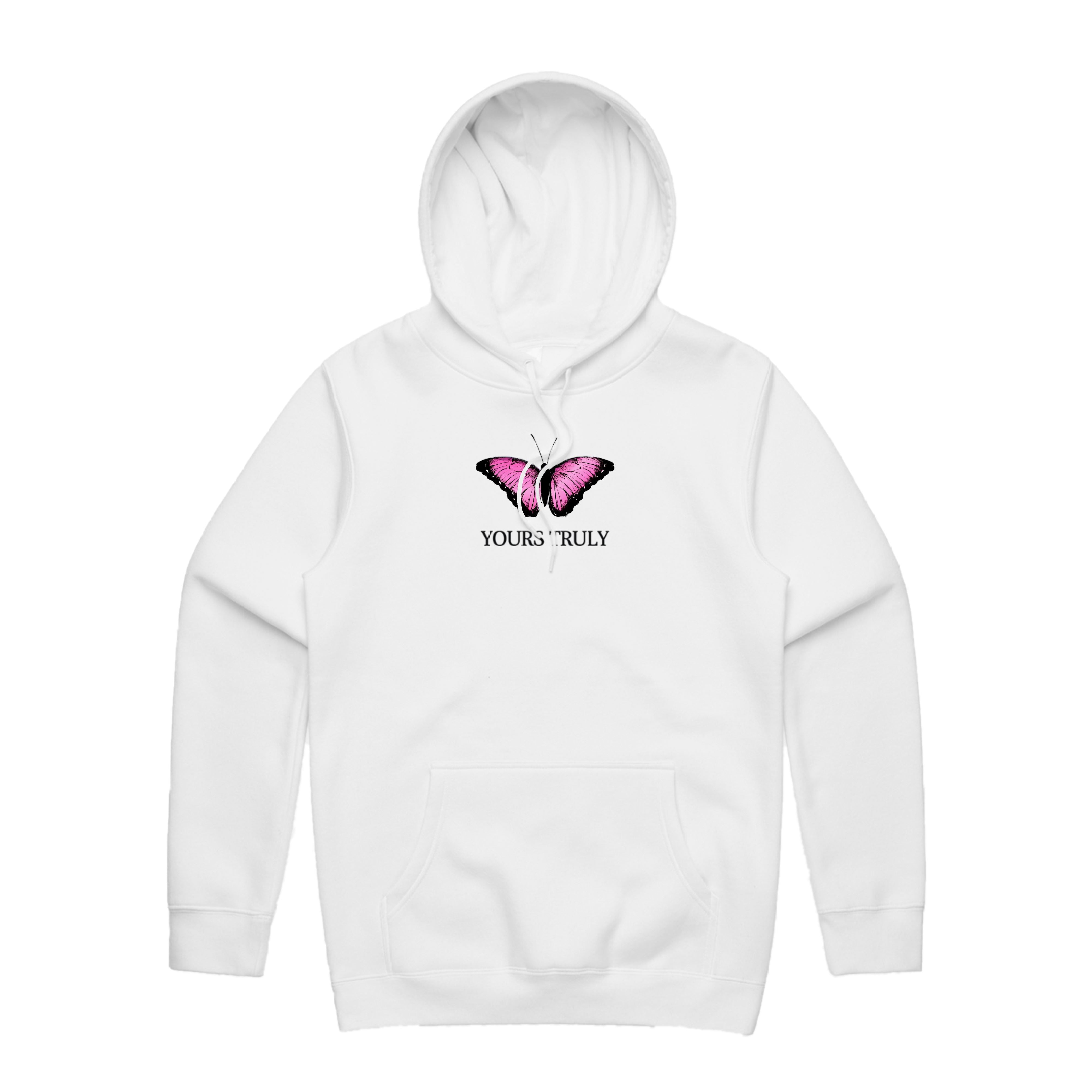 Yours Truly Pink Butterfly Hoodie White Yours Truly Clothing