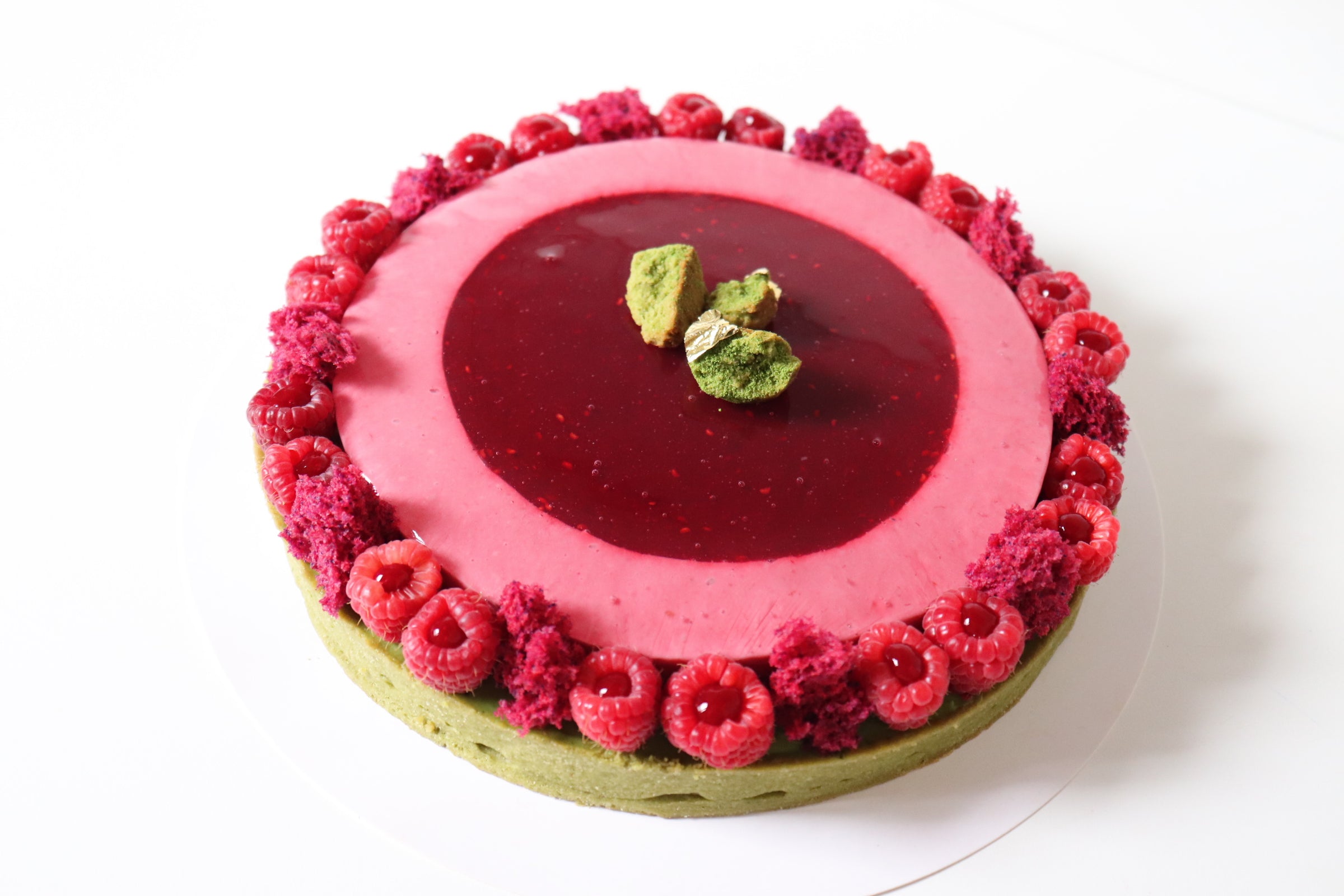 tarte entière entremets matcha framboises