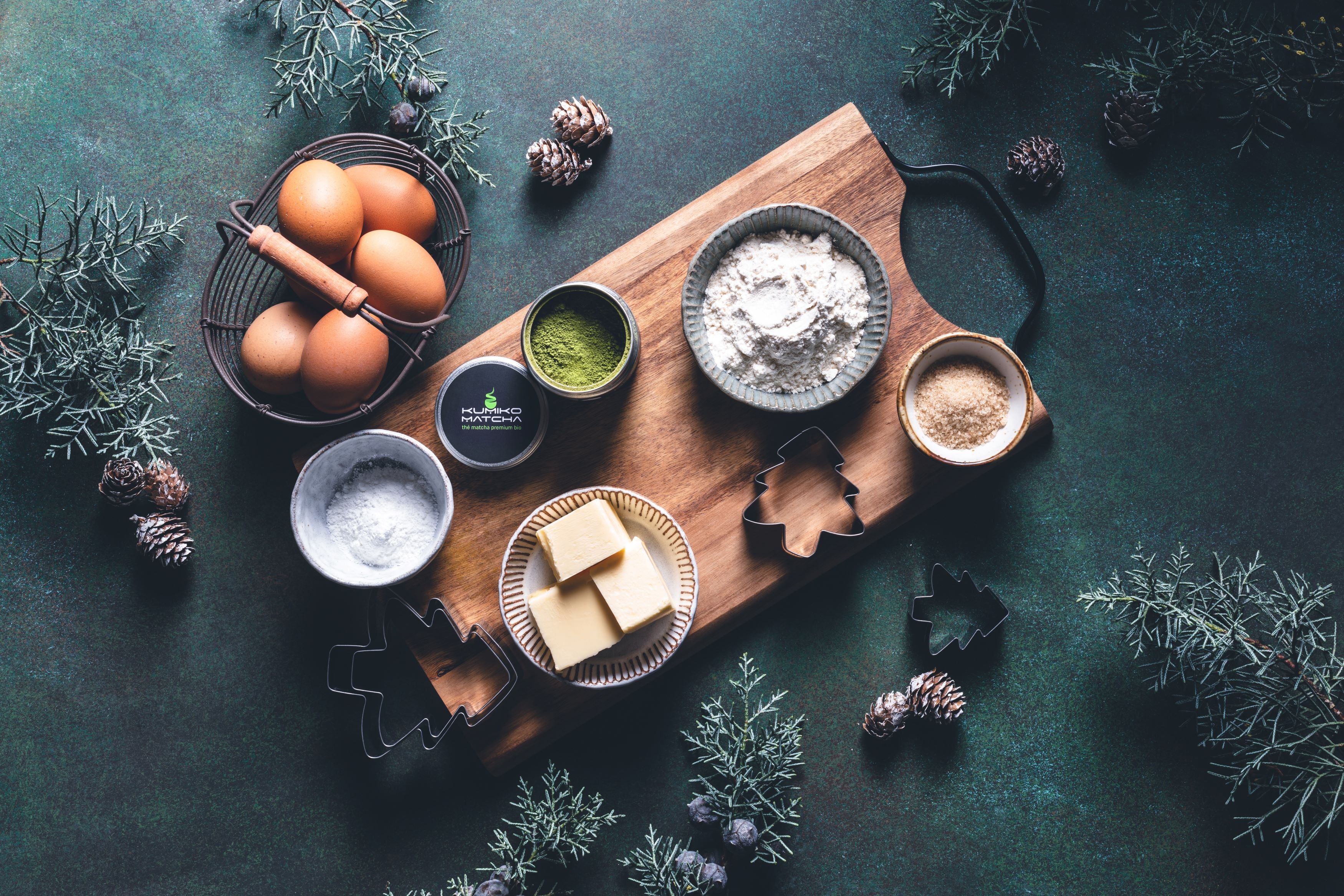 ingrédients biscuits sapins de noël au thé matcha premium bio