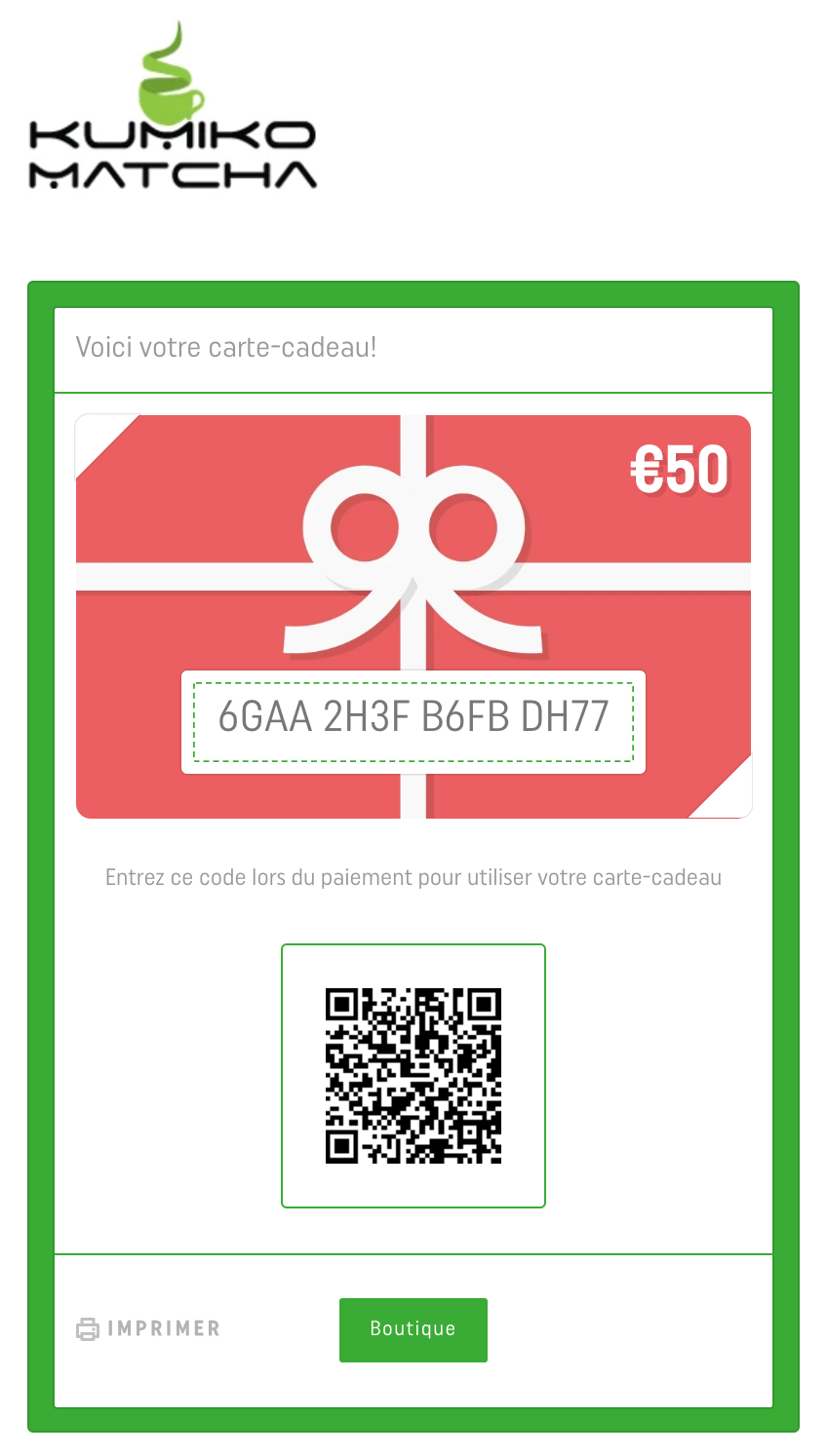 carte cadeau et code