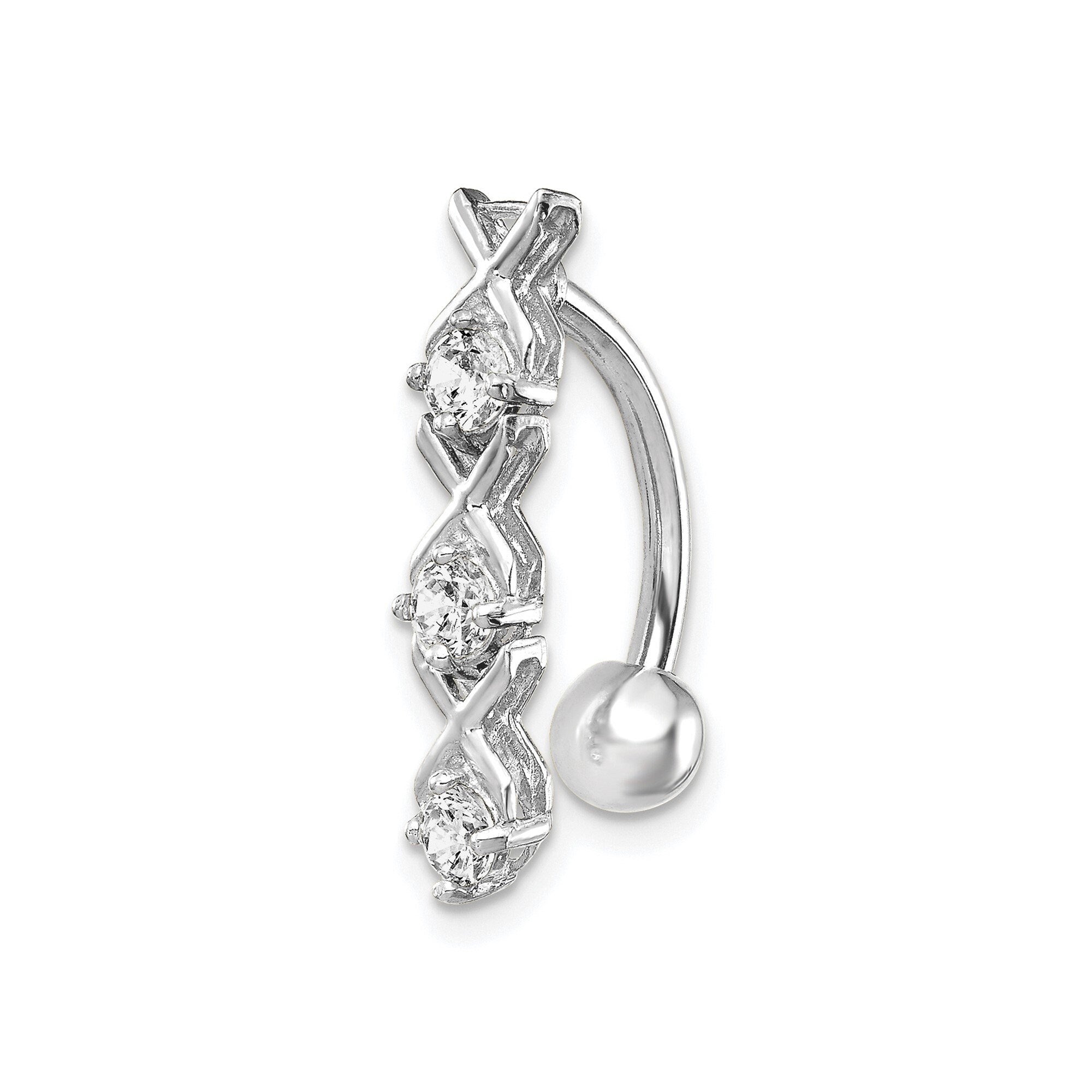 10k White Gold Dangly Belly Ring with CZ Cubic Zirconia / 10k