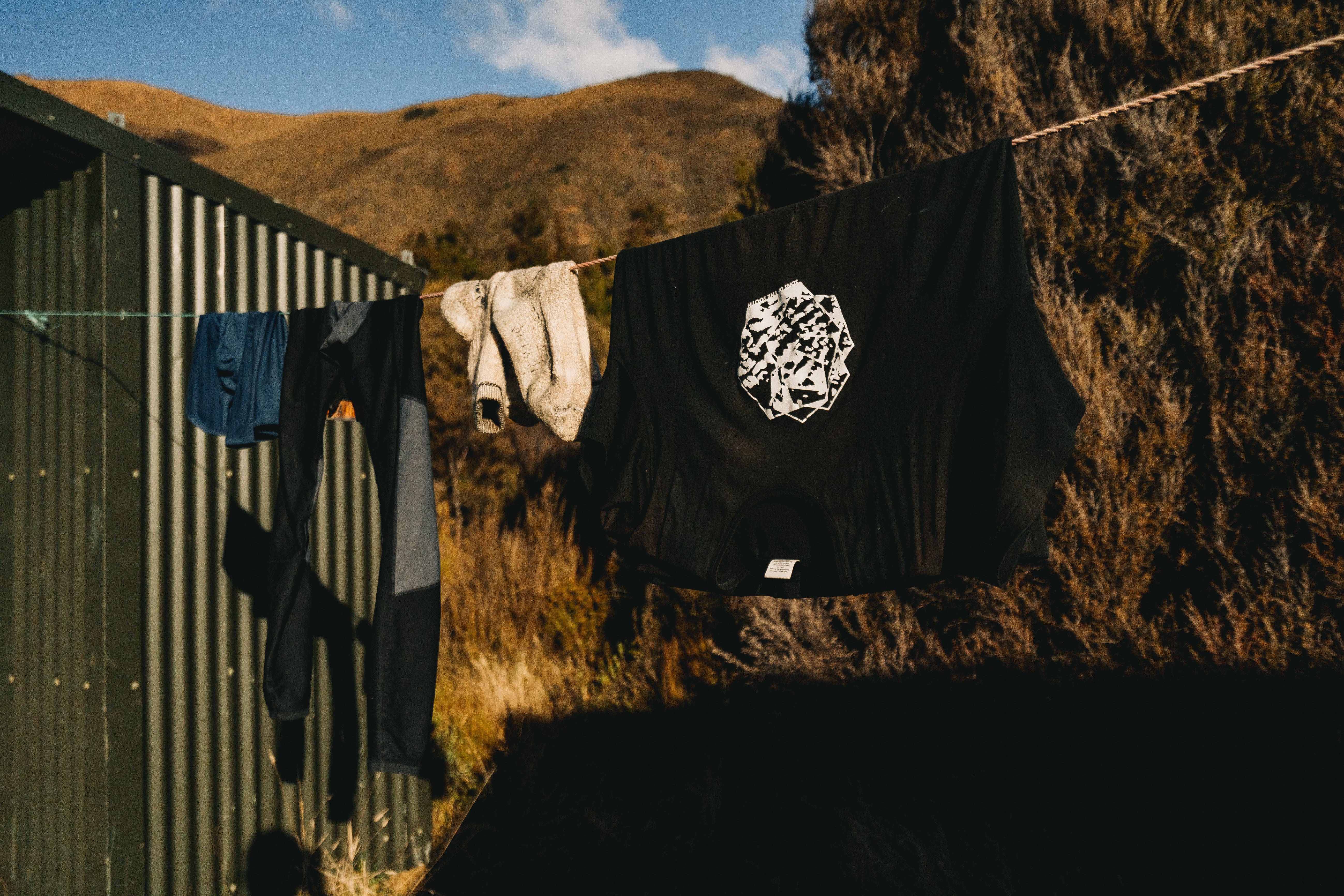 The Cloud Kingdom merino short sleeve drying on Te Araroa trail