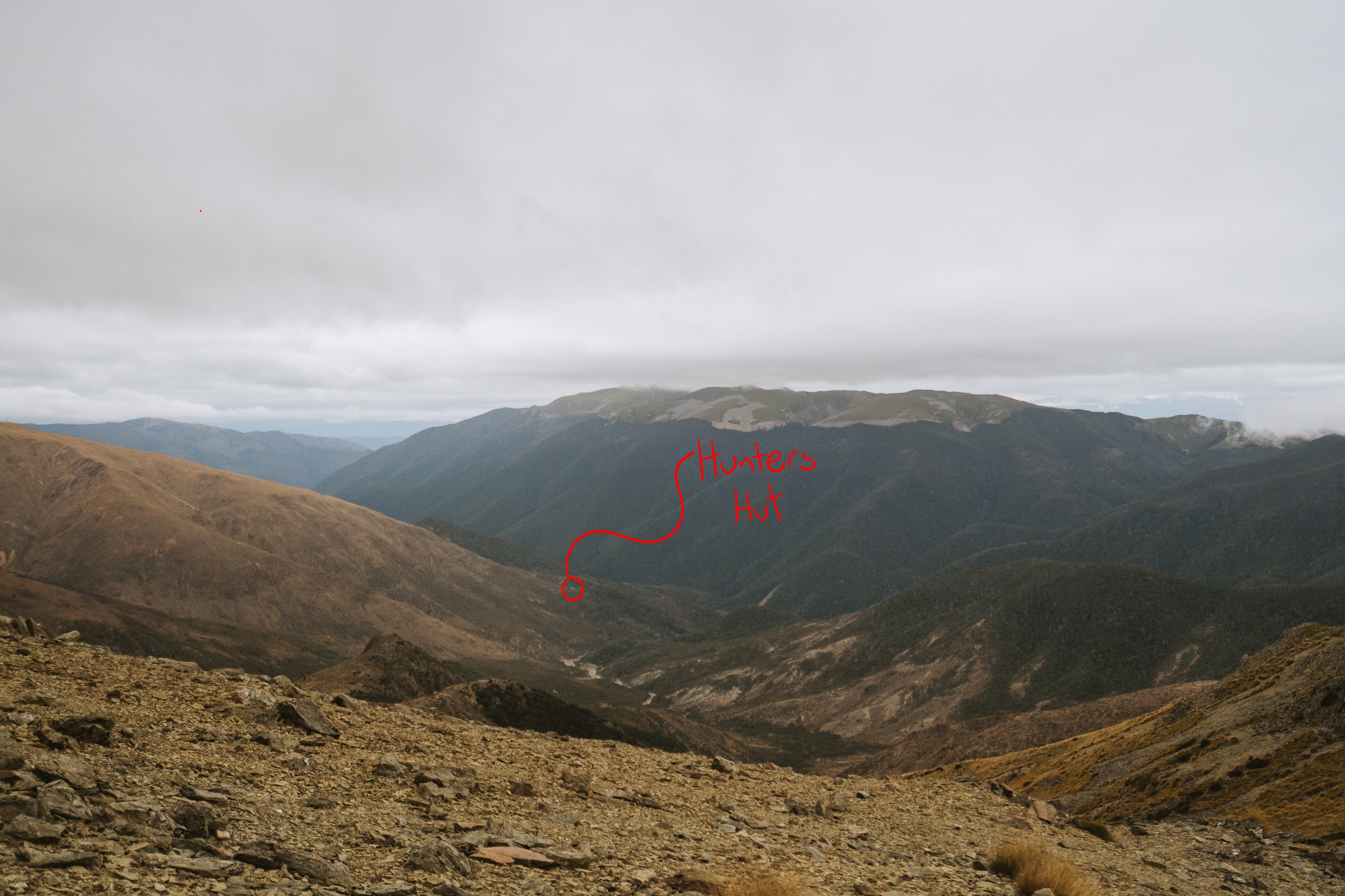 Hunters Hut from Mt Ellis