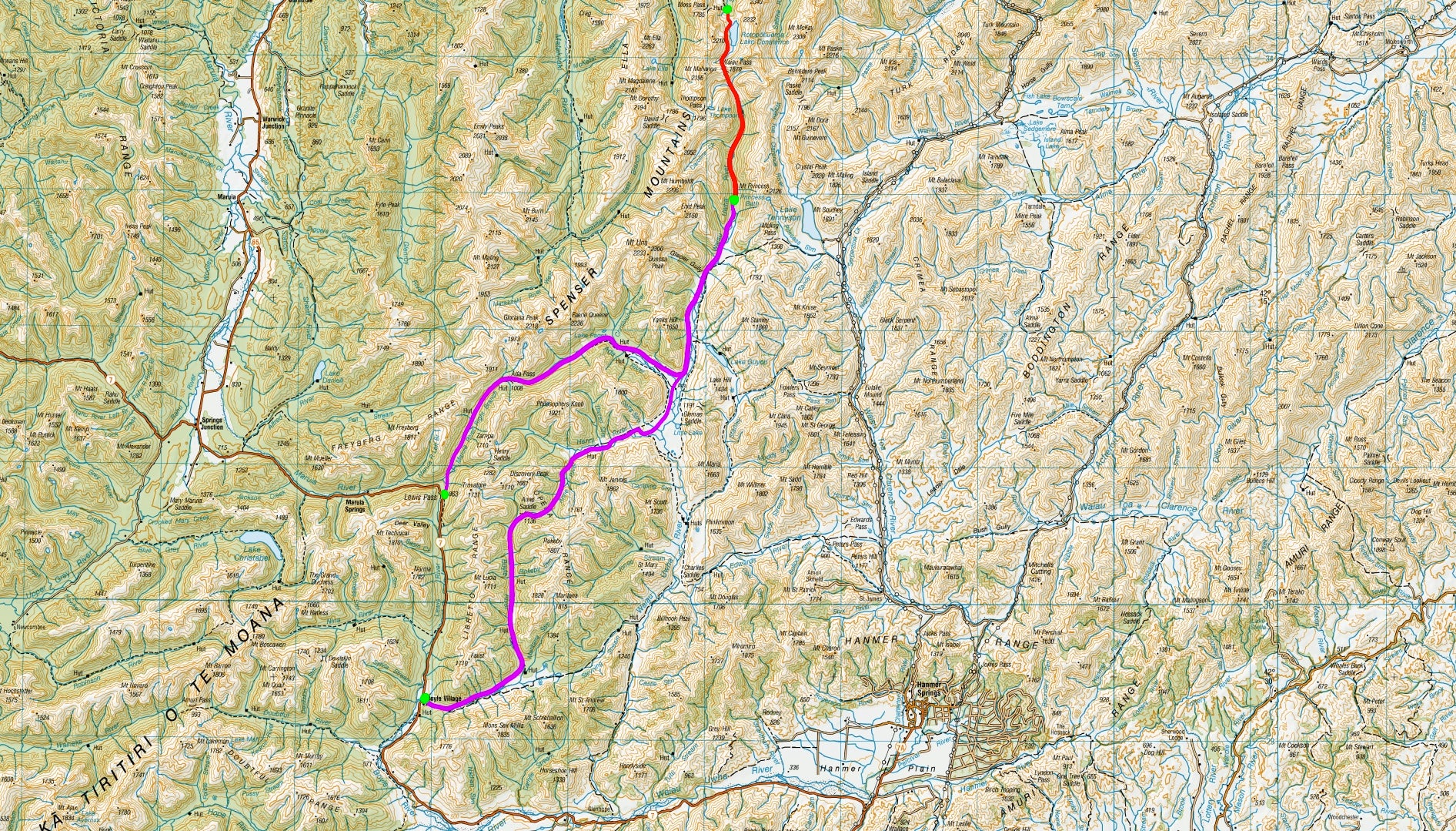 St James Walkway to Waiau Pass map