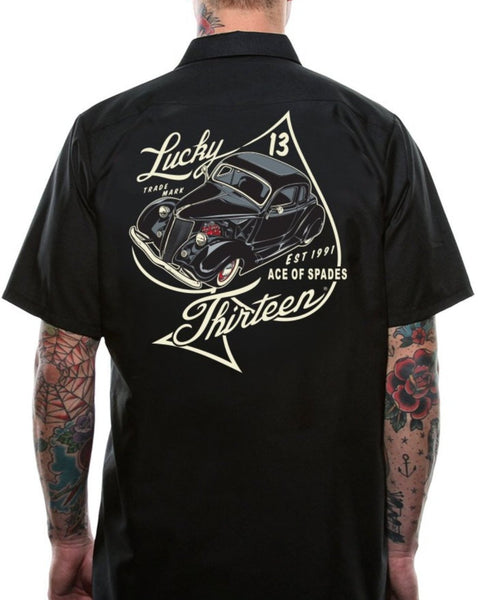 ACE OF SPADES Men’s Short Sleeve Work shirt By Lucky 13 Black – Grease ...