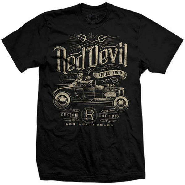 SPEED SHOP Men’s Tee by Red Devil Clothing Black – Grease, Gas And Glory