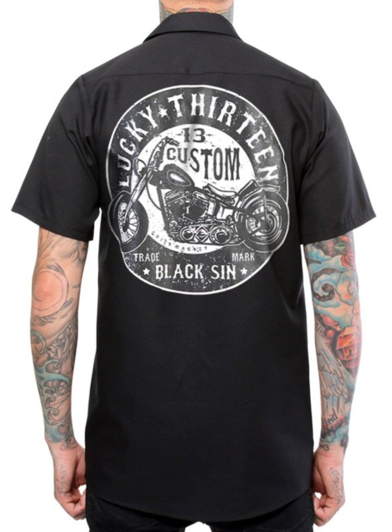 Lucky 13 - Black Sin Men’s WEB EXCLUSIVE S/S Workshirt w/ custom red ...