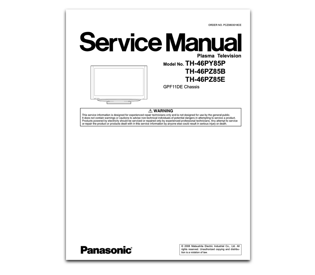 Panasonic Th 46py85 Service Manual Complete Spared Parts Uk 7825