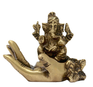 Lord Ganesha Seated on Palm Hindu Art and Sculpture for Home Decor 2.7x3x1.4 inch; 240 Grams