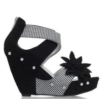 Caged Wedge Sandals- Black/White-Sandals-KEKEpro.com